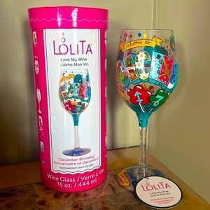 Brand New Lolita Hand-Painted 15 Oz Wine Glass December Birthday Month Colorful